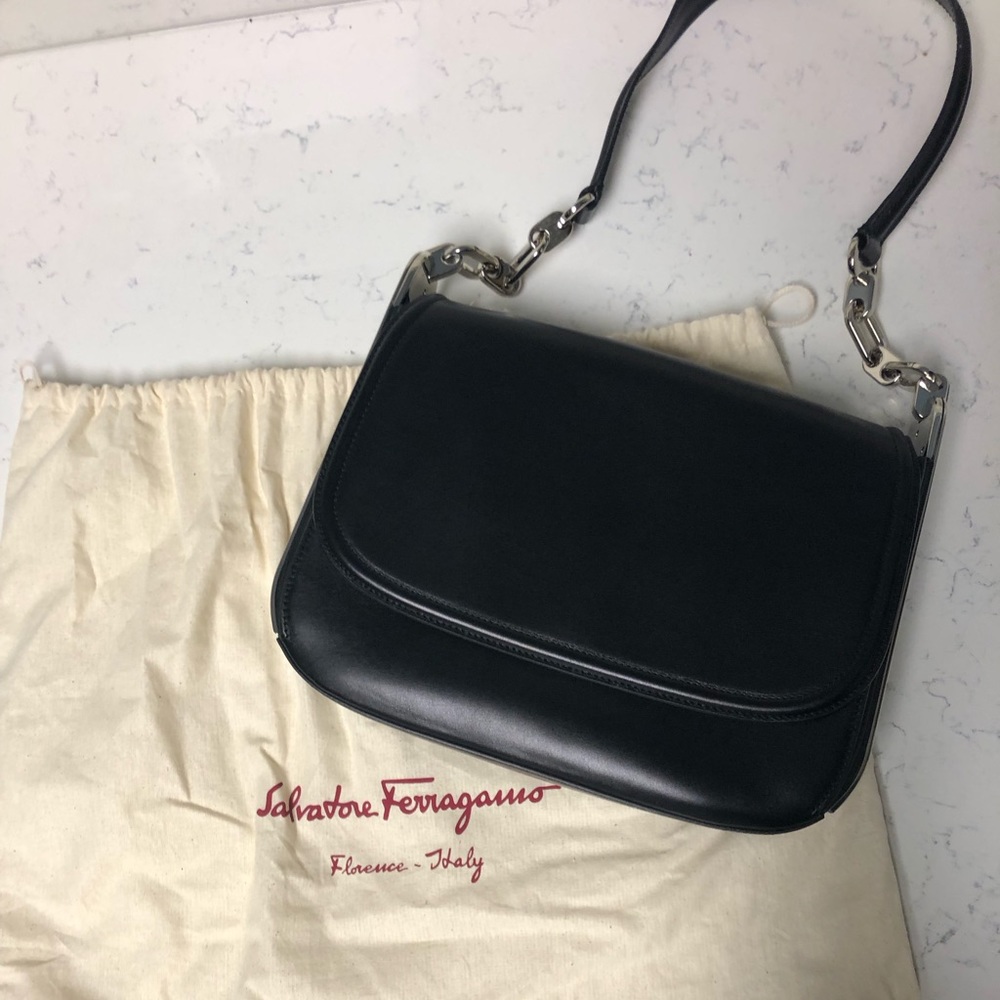 Salvatore Ferragamo, Black bag with silver metal hardware